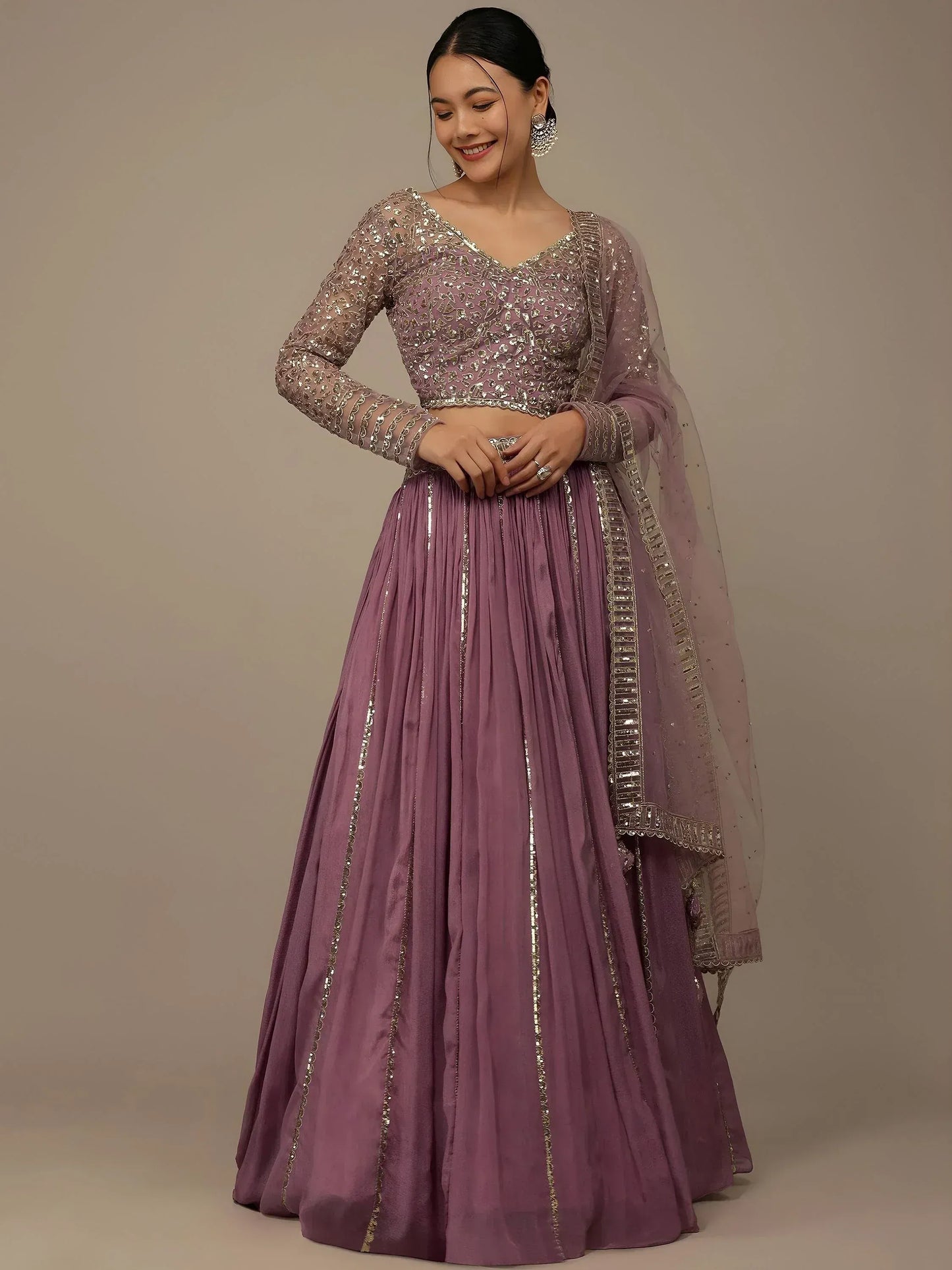 Pink Embroidered Georgette Lehenga Set With Dupatta