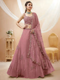Pink & Silver-Toned Embroidered Sequinned Bridal Lehenga Choli Set With Dupatta