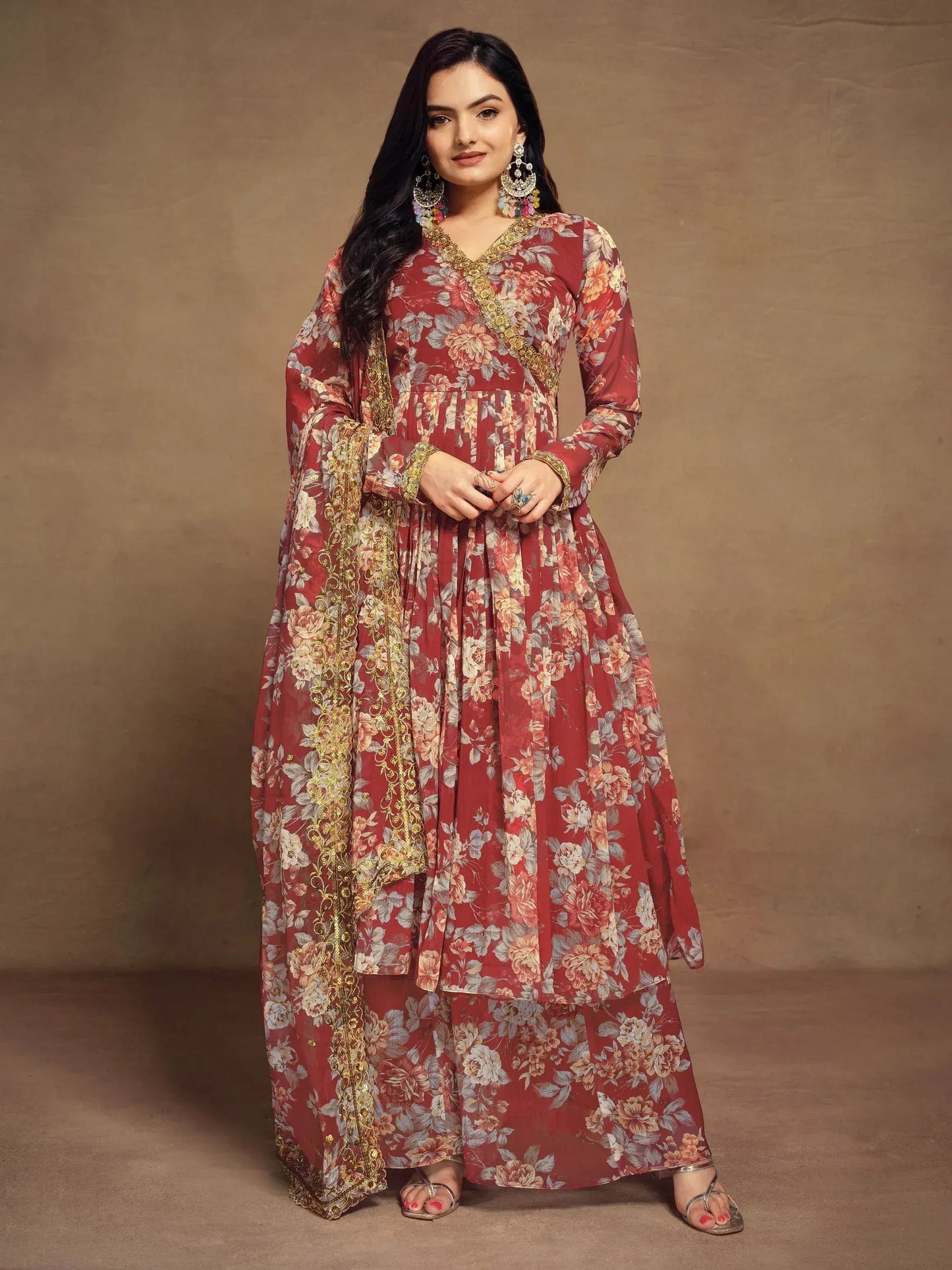 Floral Printed Chiffon Function Wear Palazzo Suit