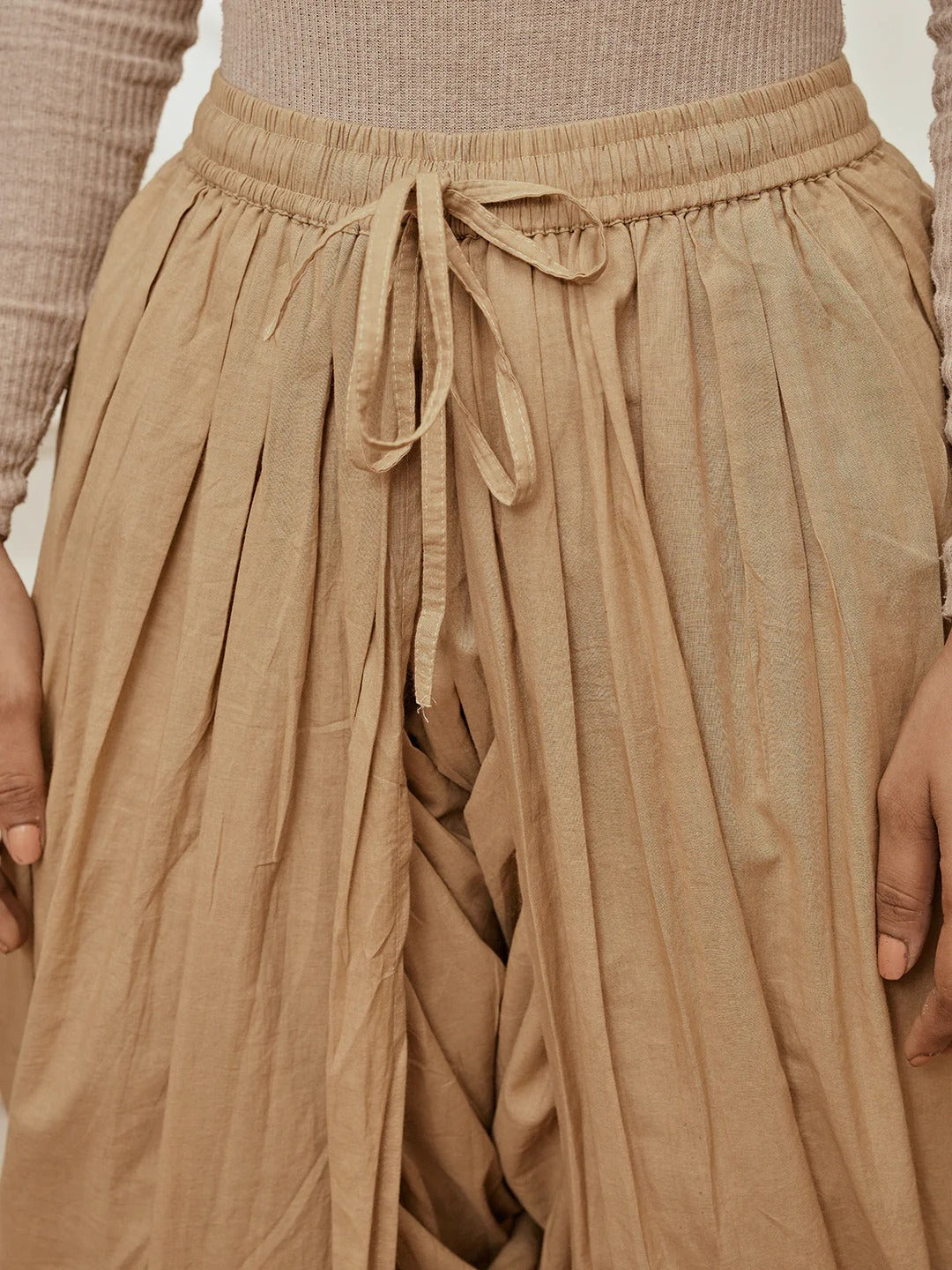 Womens Beige Cambric Cotton Dhoti Yoga Pants