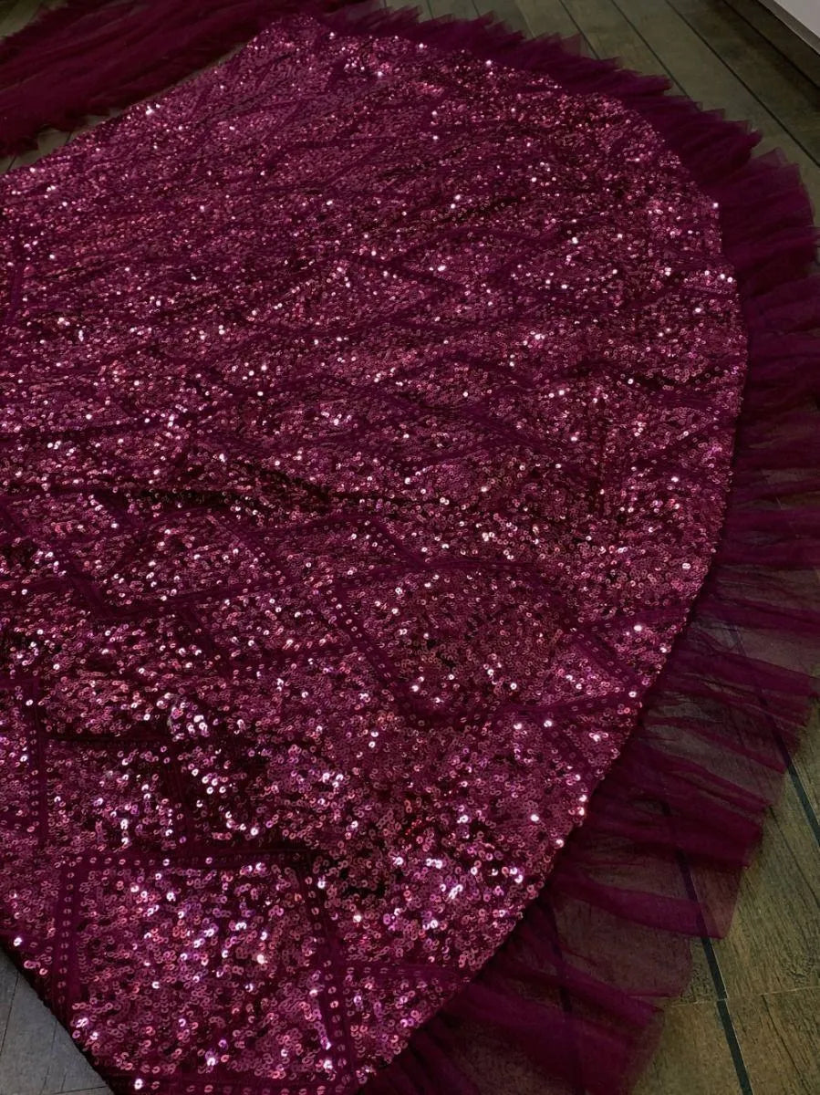 Remarkable Purple Sequins Velvet Party Wear Ruffle Lehenga Choli
