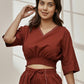 Womens Maroon V-Neck Cambric Crop Top with Joggers Yoga Pants