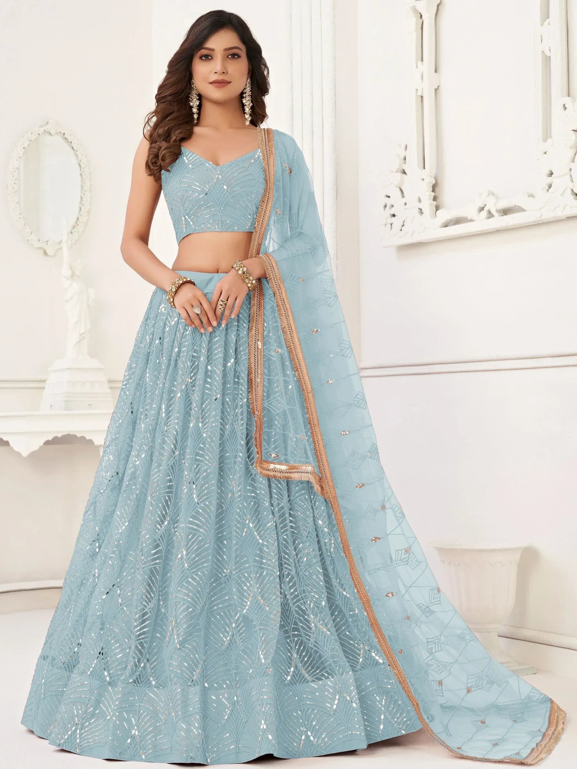 Butterfly blue lehenga choli for women, view 3