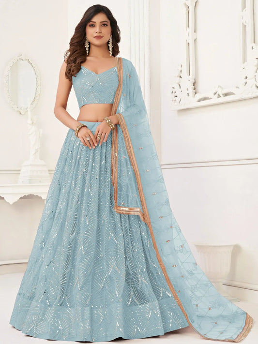 Butterfly blue lehenga choli for women, view 3