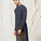 Men's Navy Blue Georgette Zari With Sequins Worked Kurta with Dupatta & Patiala Set
