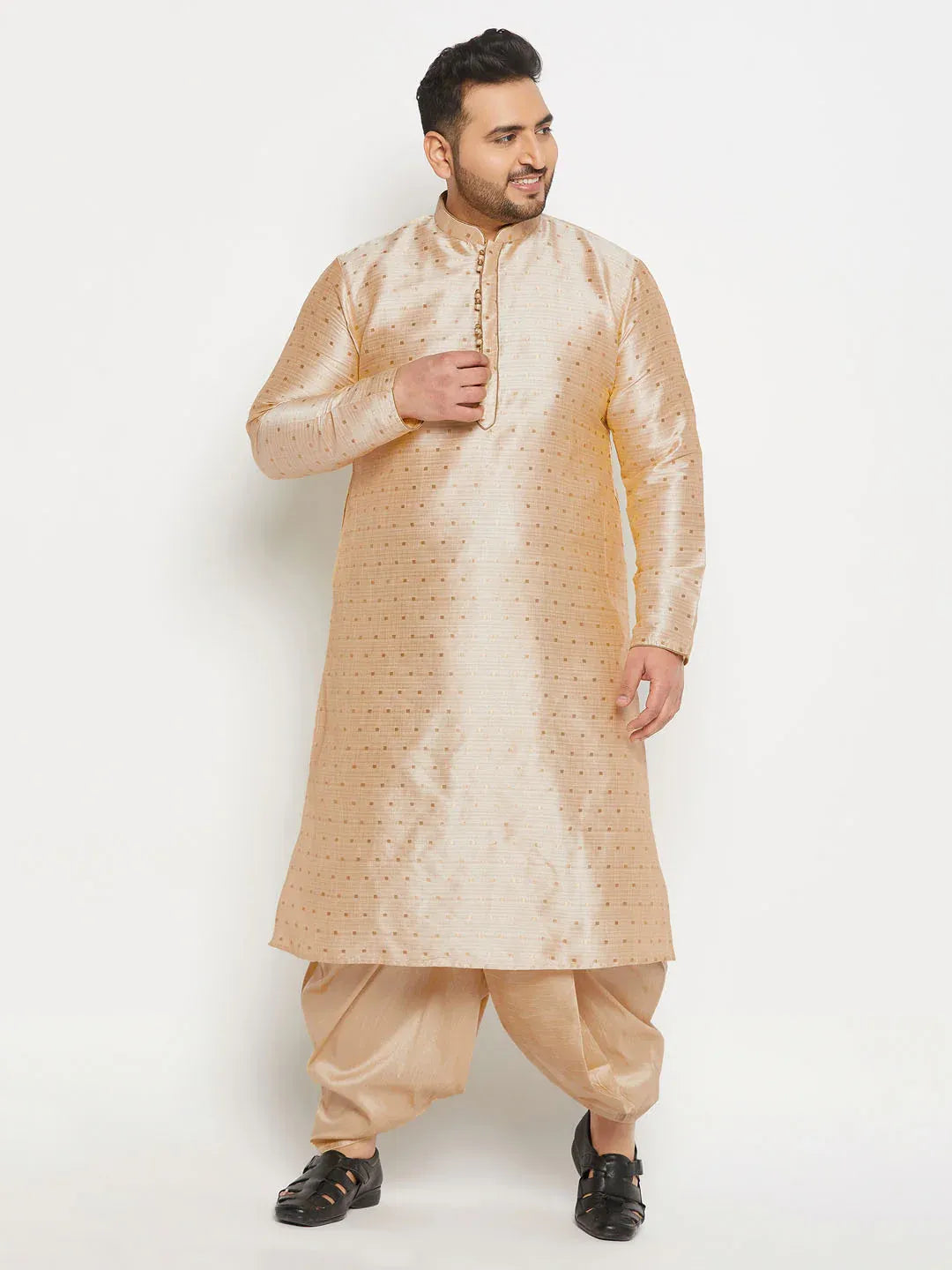 Men's Plus Size Zari Weaved Kurta Dhoti Set