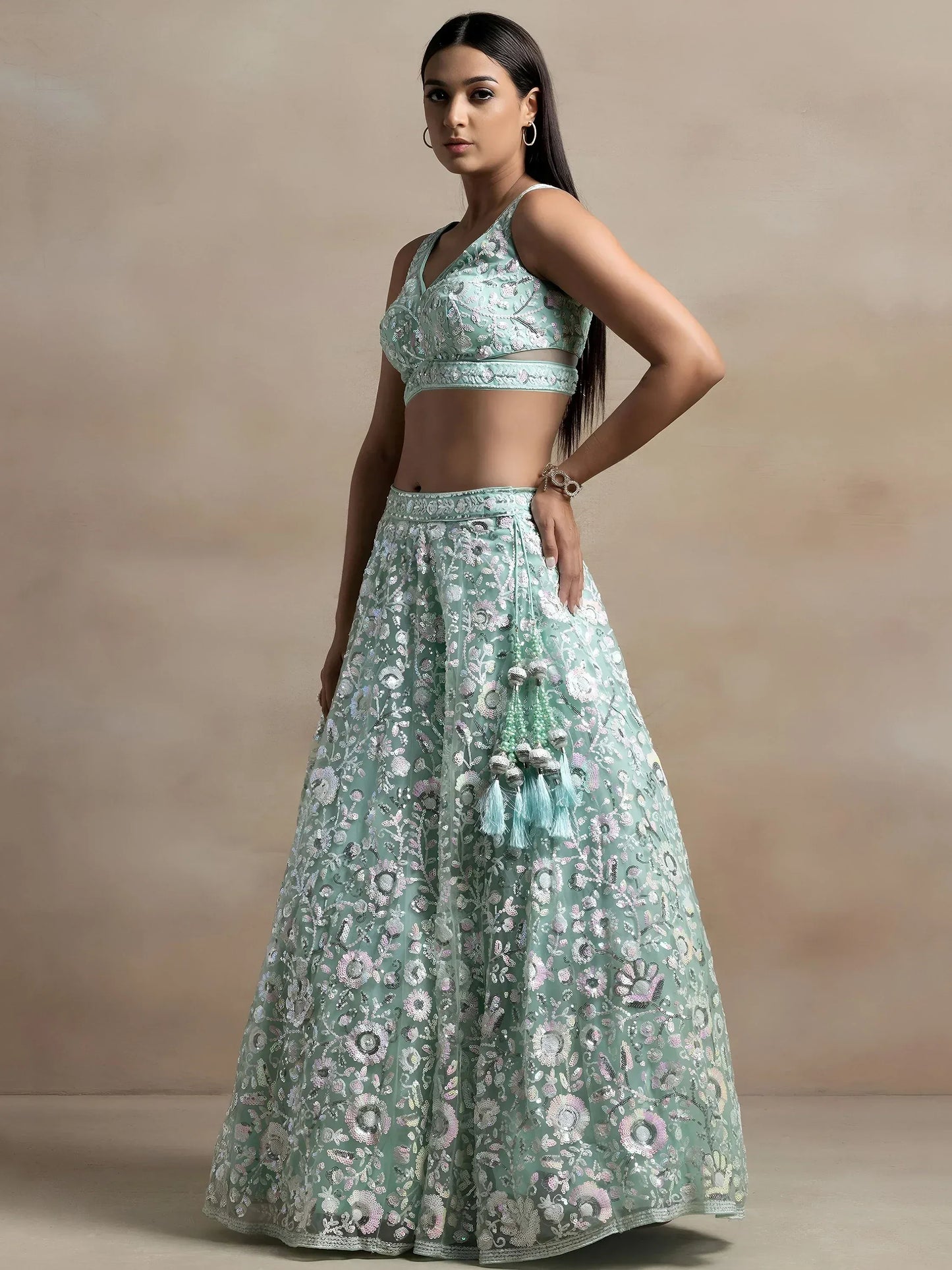 Attractive Blue Sequins Net Designer Lehenga Choli With Dupatta