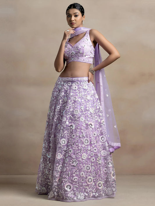 Adorable Lavender Sequins Net Bridesmaid Lehenga Choli With Dupatta