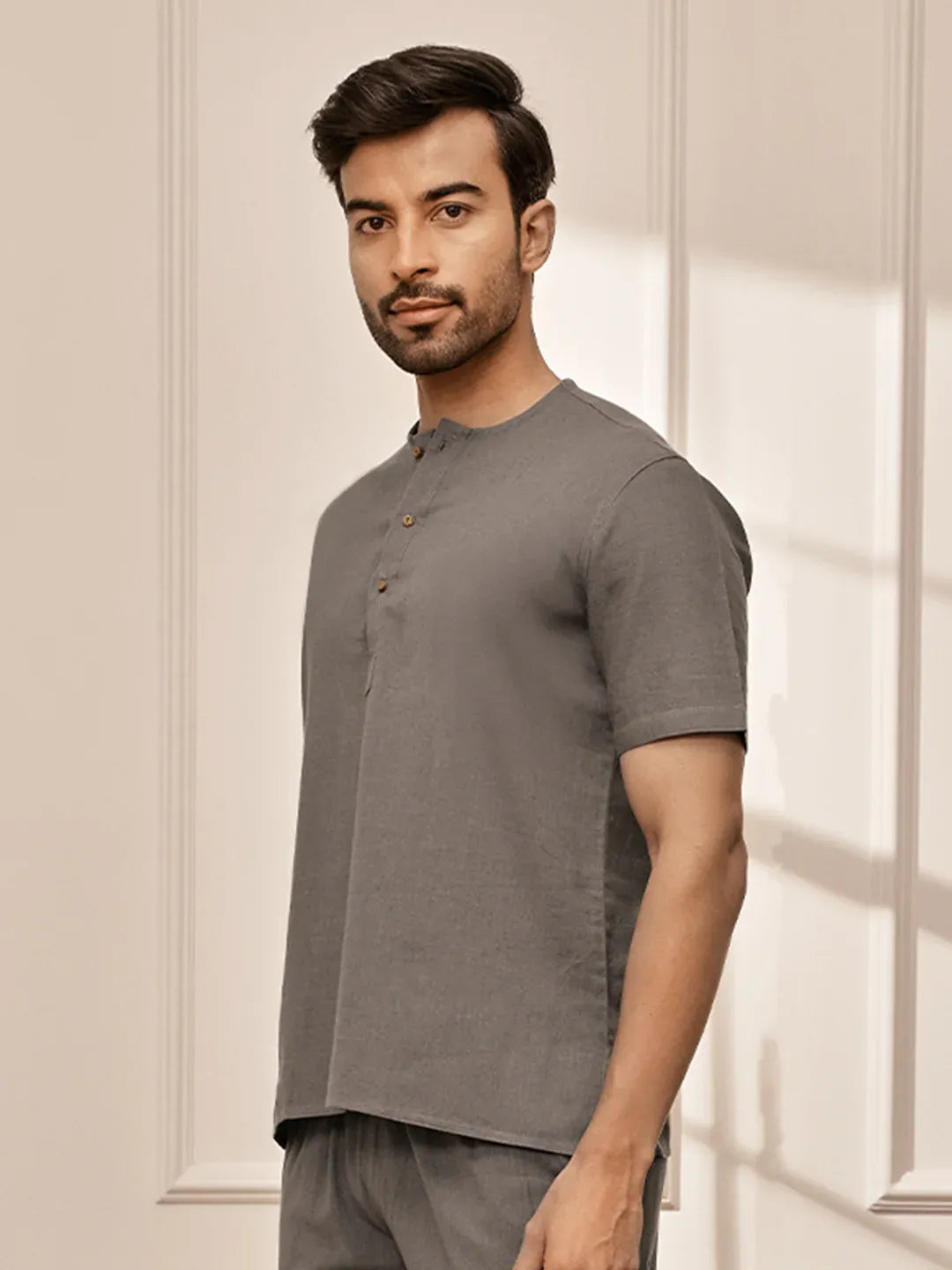 Men Mud Brown Cotton Flex Yoga Kurta