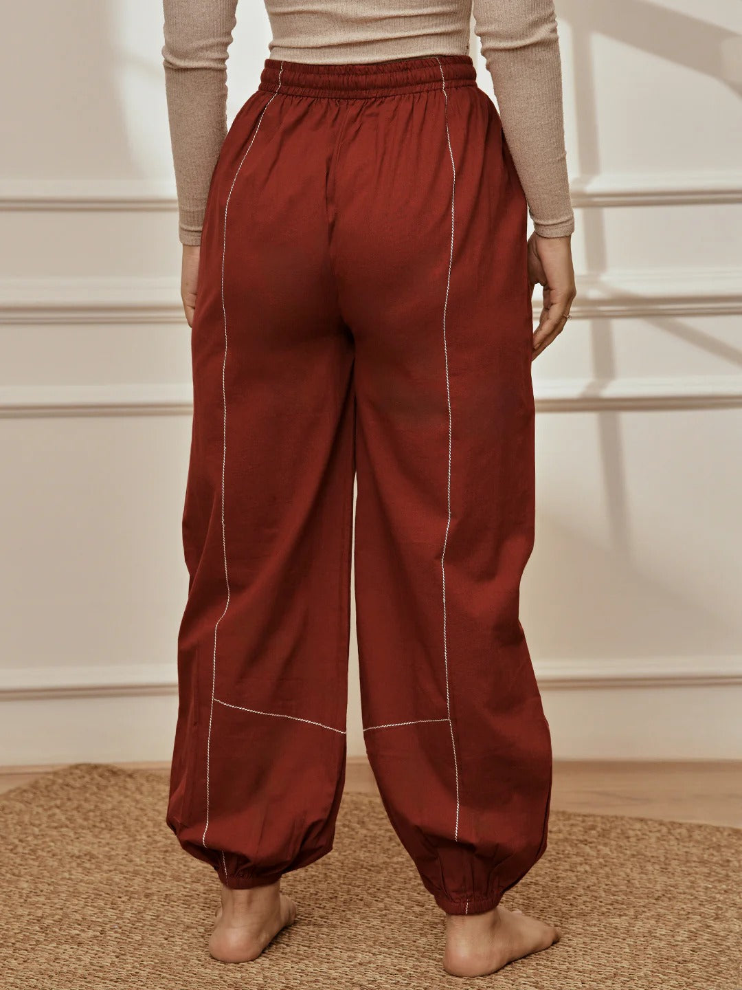 Womens Maroon V-Neck Cambric Crop Top with Joggers Yoga Pants