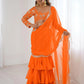 Orange Sequins Georgette Festival Wear Lehenga Saree