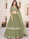 Embroidered Sequinned Semi-Stitched Lehenga & Unstitched Blouse With Dupatta