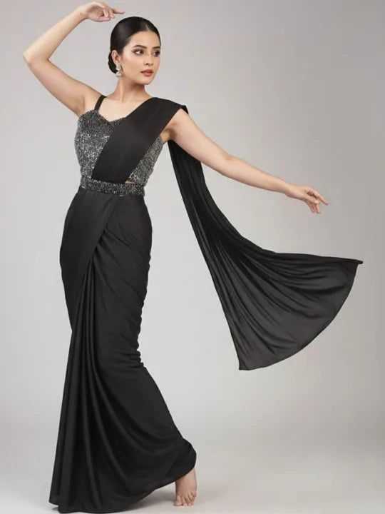 Midnight Black Glamour Designer Saree Fusion Saree