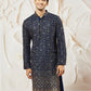 Men's Navy Blue Georgette Zari With Sequins Worked Kurta with Dupatta & Patiala Set