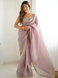 Spectacular Light Mauve Tissue Silk Pre Stitched Saree With Blouse