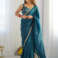 Teal Blue Tissue Silk Pre Stitched Saree With Blouse