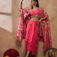 Coral V-Neck Crop Top With Draped Skirt & Cape