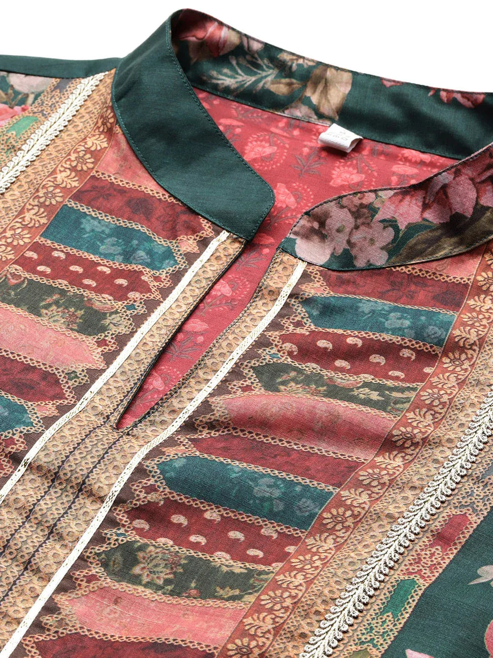 Women Green Floral Printed Sequinned Floral Kurta