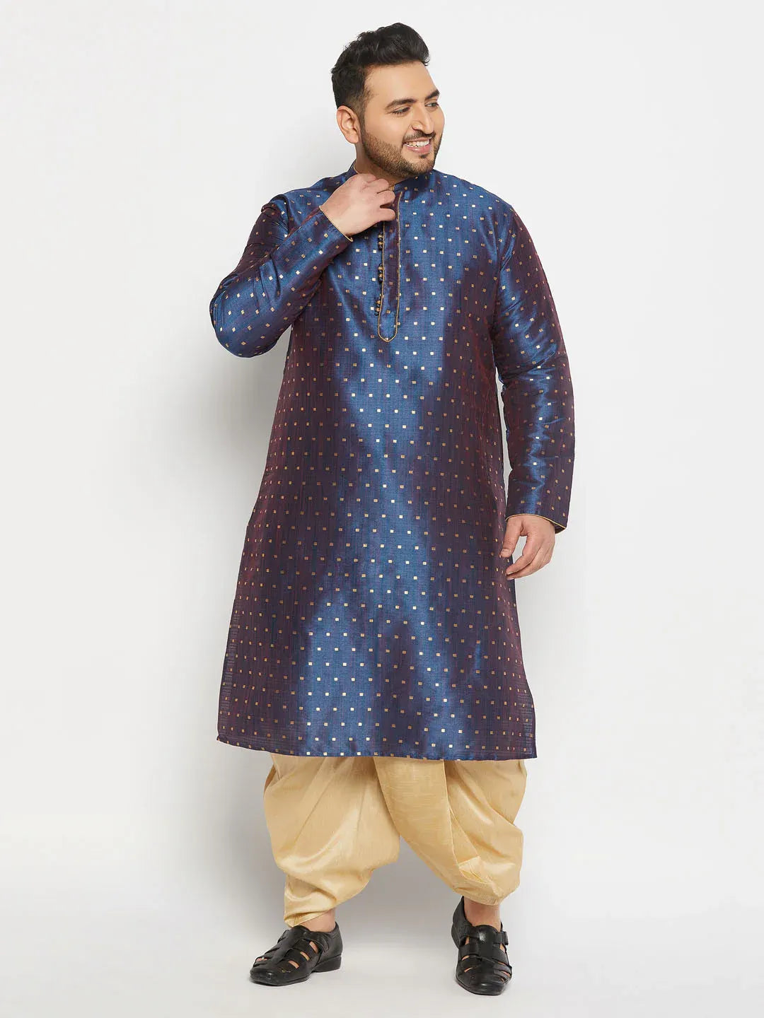 Men's Plus Size Zari Weaved Kurta Dhoti Set