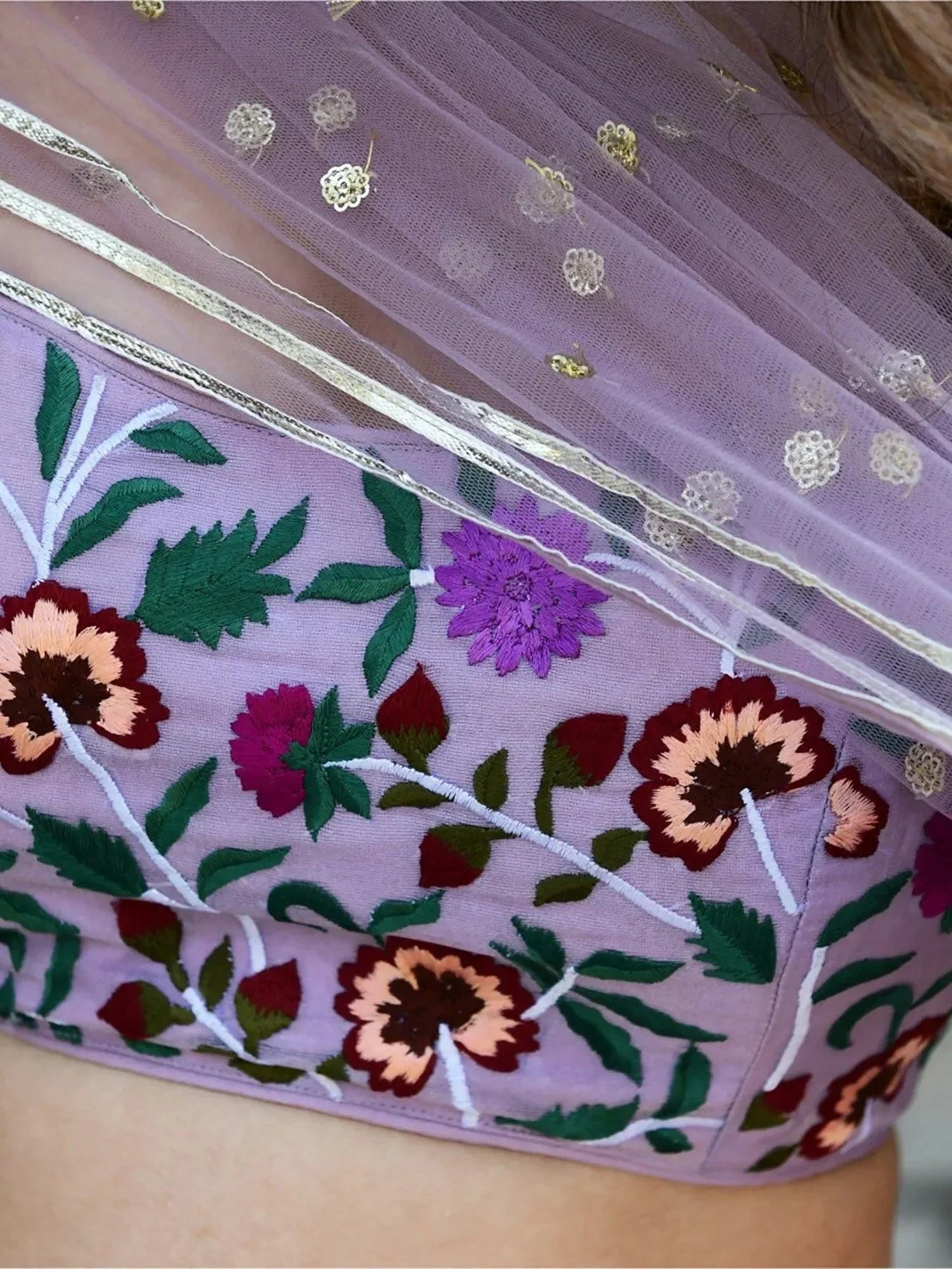 Fabulous Lavender Organza Lehenga With Embroidered Choli