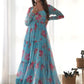 Beautiful Sky-Blue Floral Printed Georgette Anarkali Pant Suit