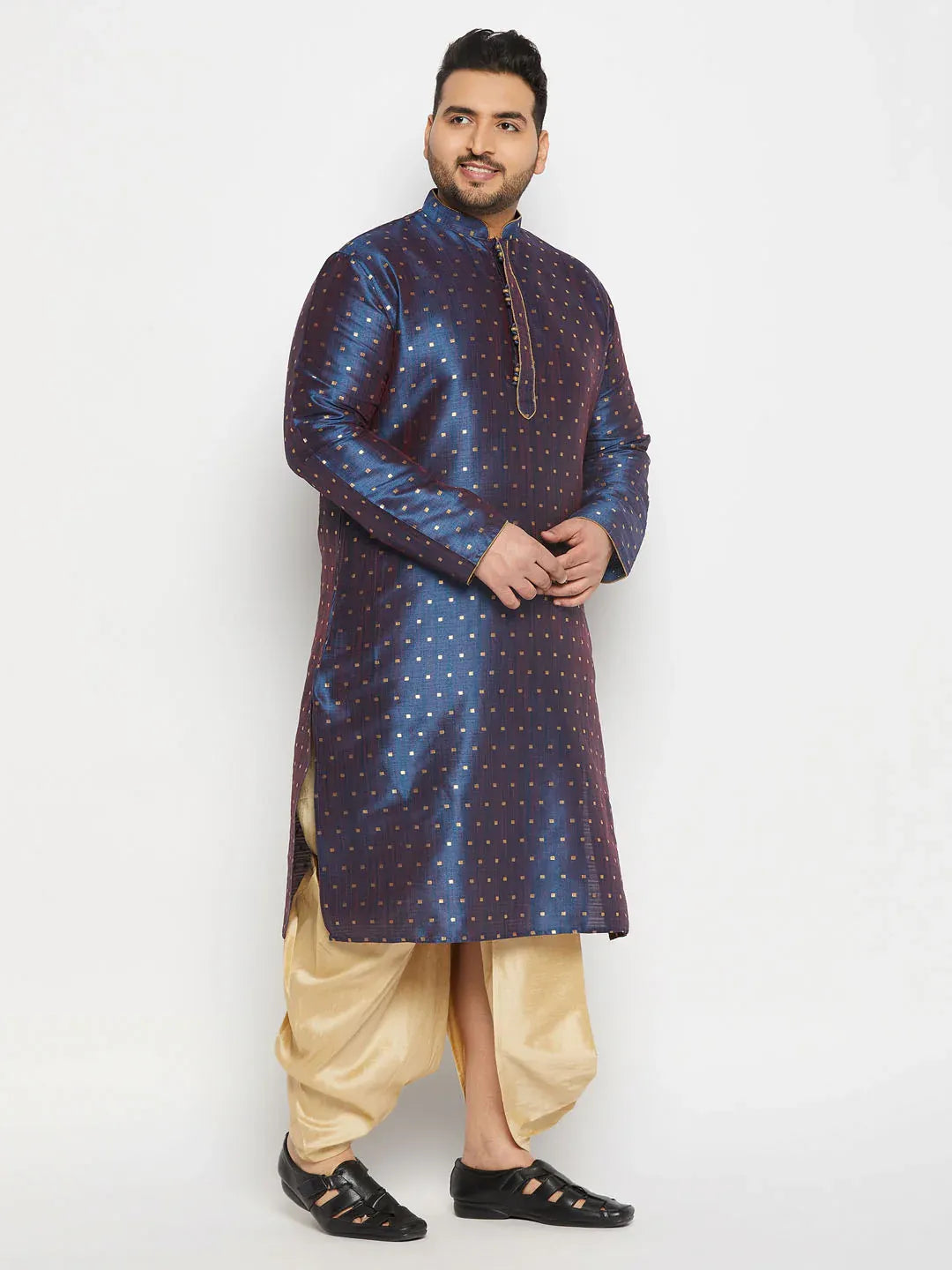 Men's Plus Size Zari Weaved Kurta Dhoti Set