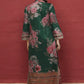 Plus Size Floral Printed Mandarin Collar Sequinned Silk Kurta