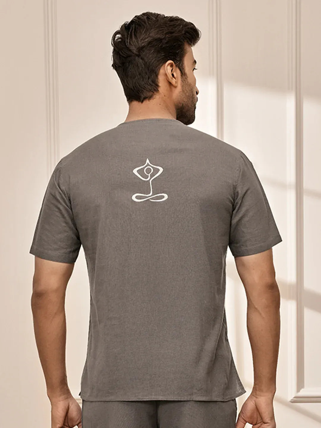 Men Mud Brown Cotton Flex Yoga Kurta