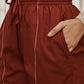 Womens Maroon V-Neck Cambric Crop Top with Joggers Yoga Pants