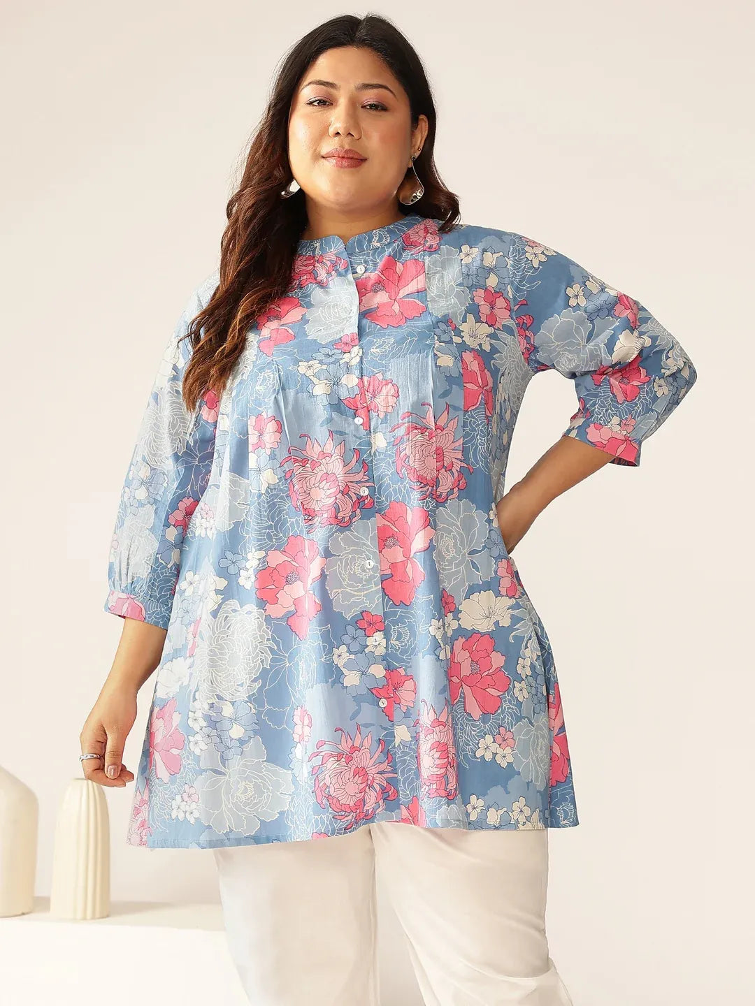 Plus Size Pure Cotton Floral Printed A-line Tunic