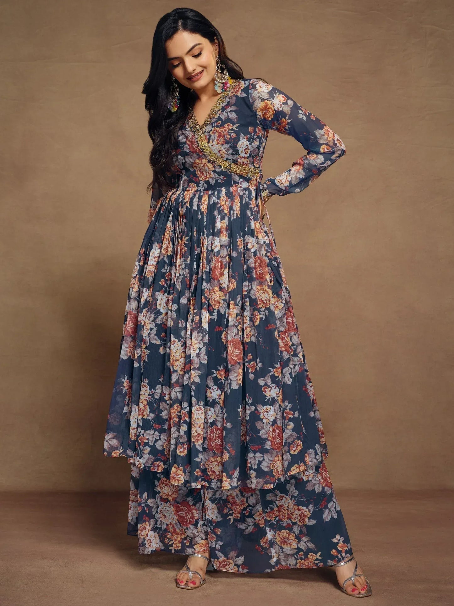 Floral Printed Chiffon Function Wear Palazzo Suit