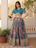 Digital Printed Silk Designer Crop Top Lehenga