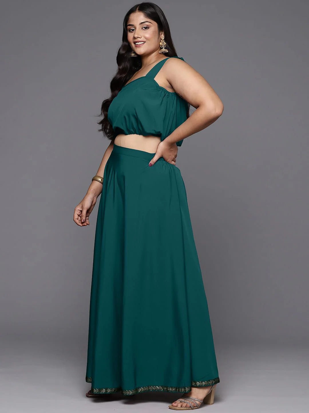 Plus Size Printed Top, Jacket With Skirt - Co-Ord Set