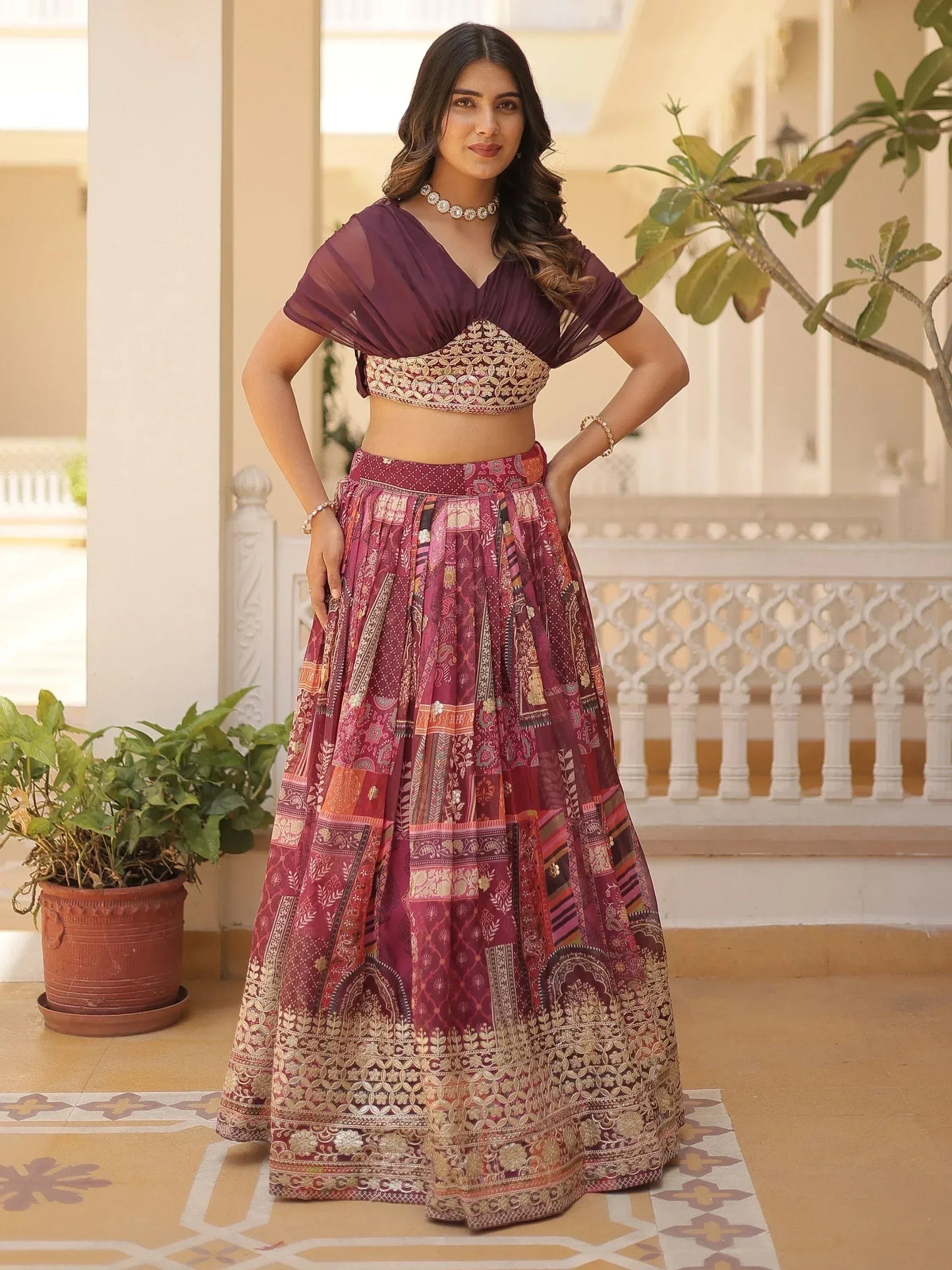 Digital Printed Silk Designer Crop Top Lehenga