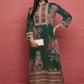Plus Size Floral Printed Mandarin Collar Sequinned Silk Kurta