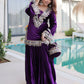 Teal blue and purple velvet mirror work sharara set for women, festive party wear, view 10