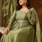 Women's Plus Size Sage Green Silk Blend Flared Gown With Embellished Belt