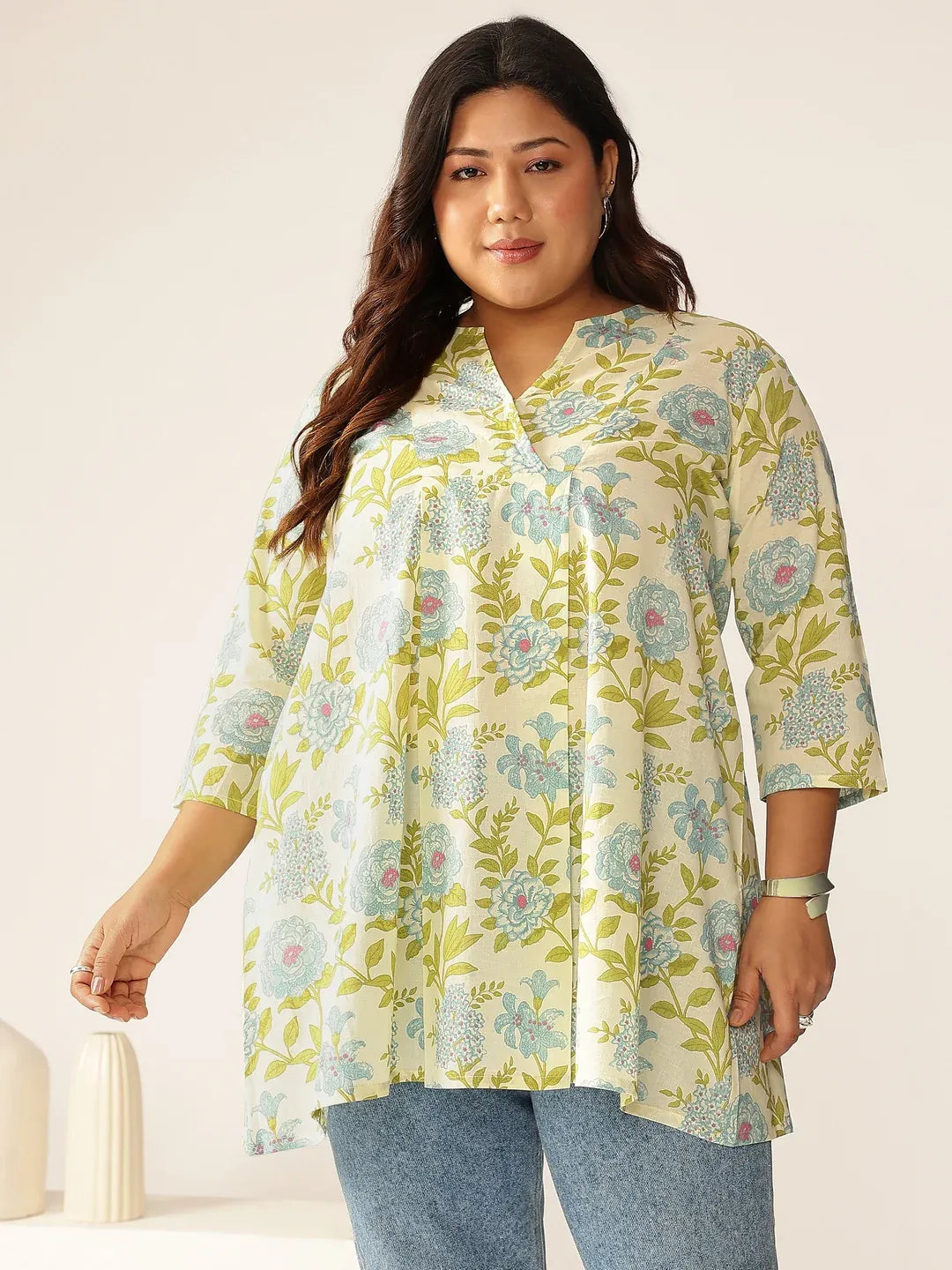 Plus Size Pure Cotton Floral Printed A-line Tunic