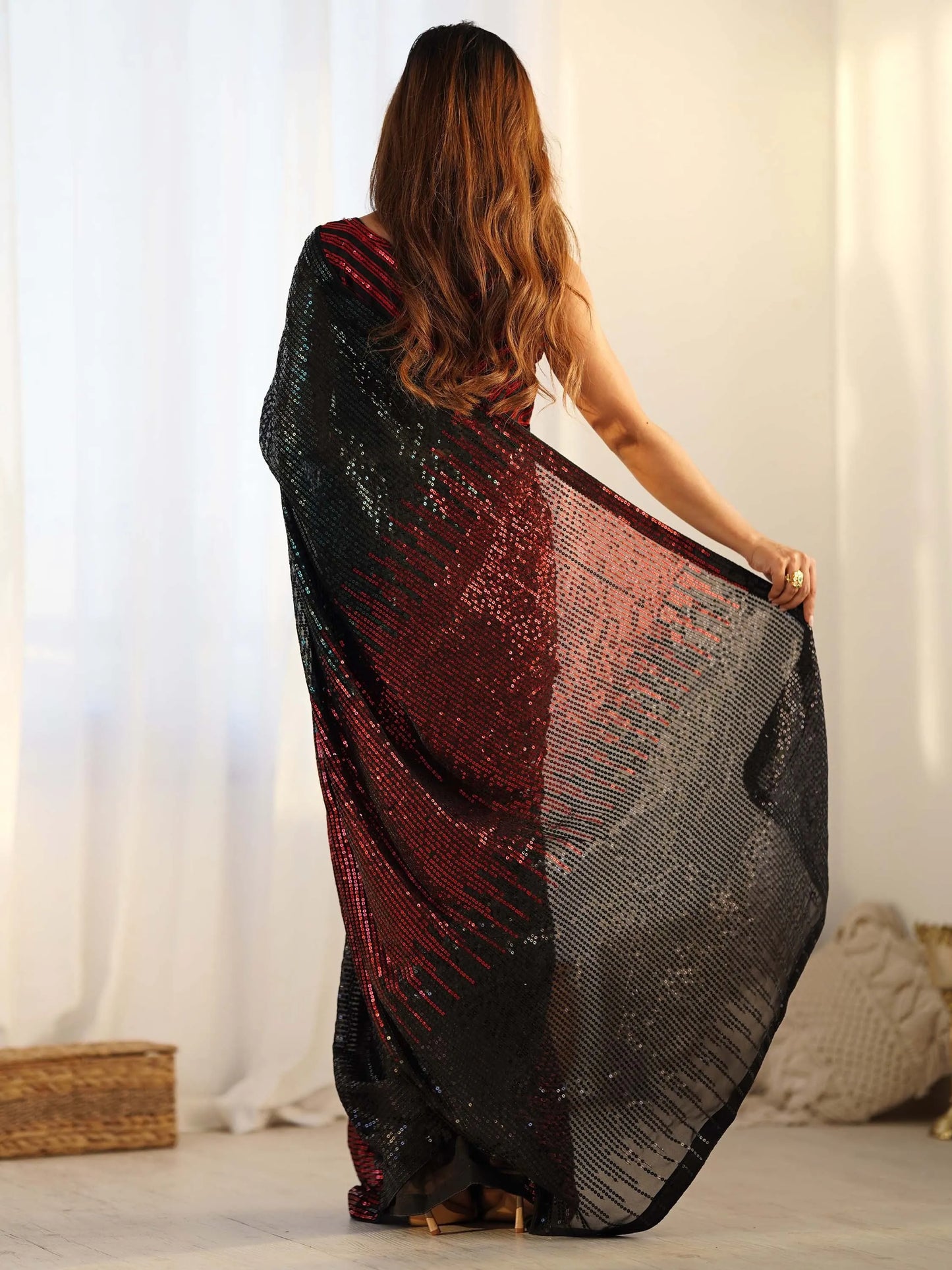 Bewitching Black Sequins Georgette Party Wear Saree With Blouse