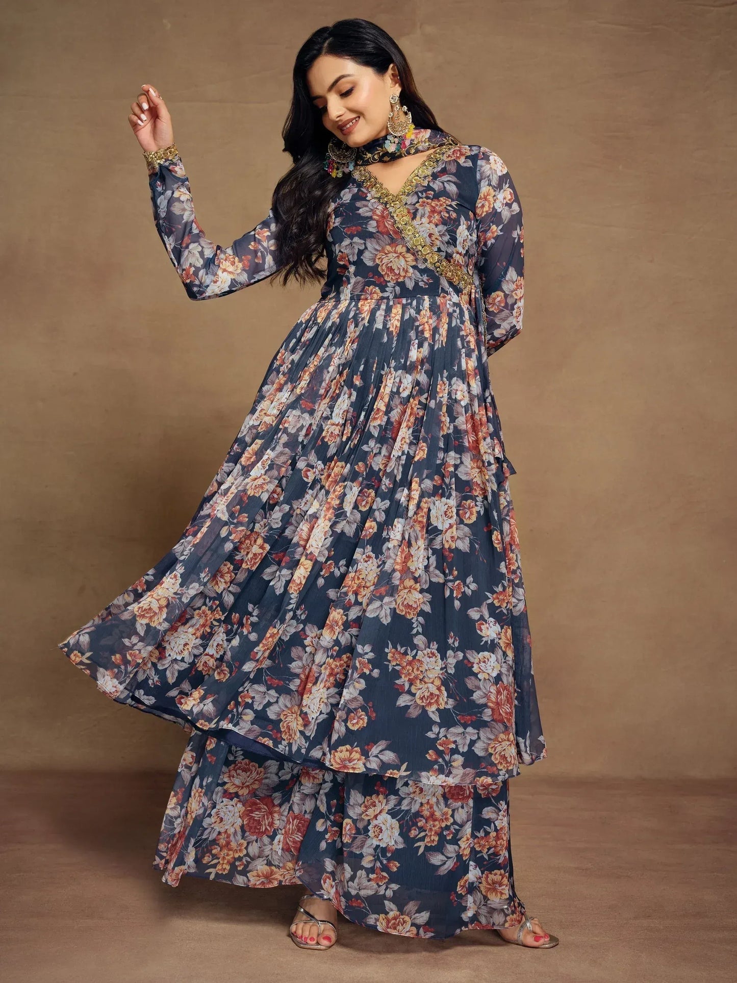 Floral Printed Chiffon Function Wear Palazzo Suit