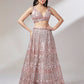 Rose gold and silver net mirror and sequins embroidery semi-stitched lehenga choli with dupatta for women, view 5