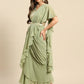 Blouse with prestiched frill Gown with Attached Drape