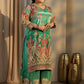 Plus Size Green Embroidered Crepe Straight Suit Set With Dupatta
