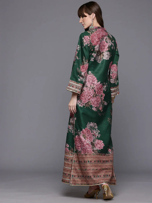 Women Green Floral Printed Sequinned Floral Kurta