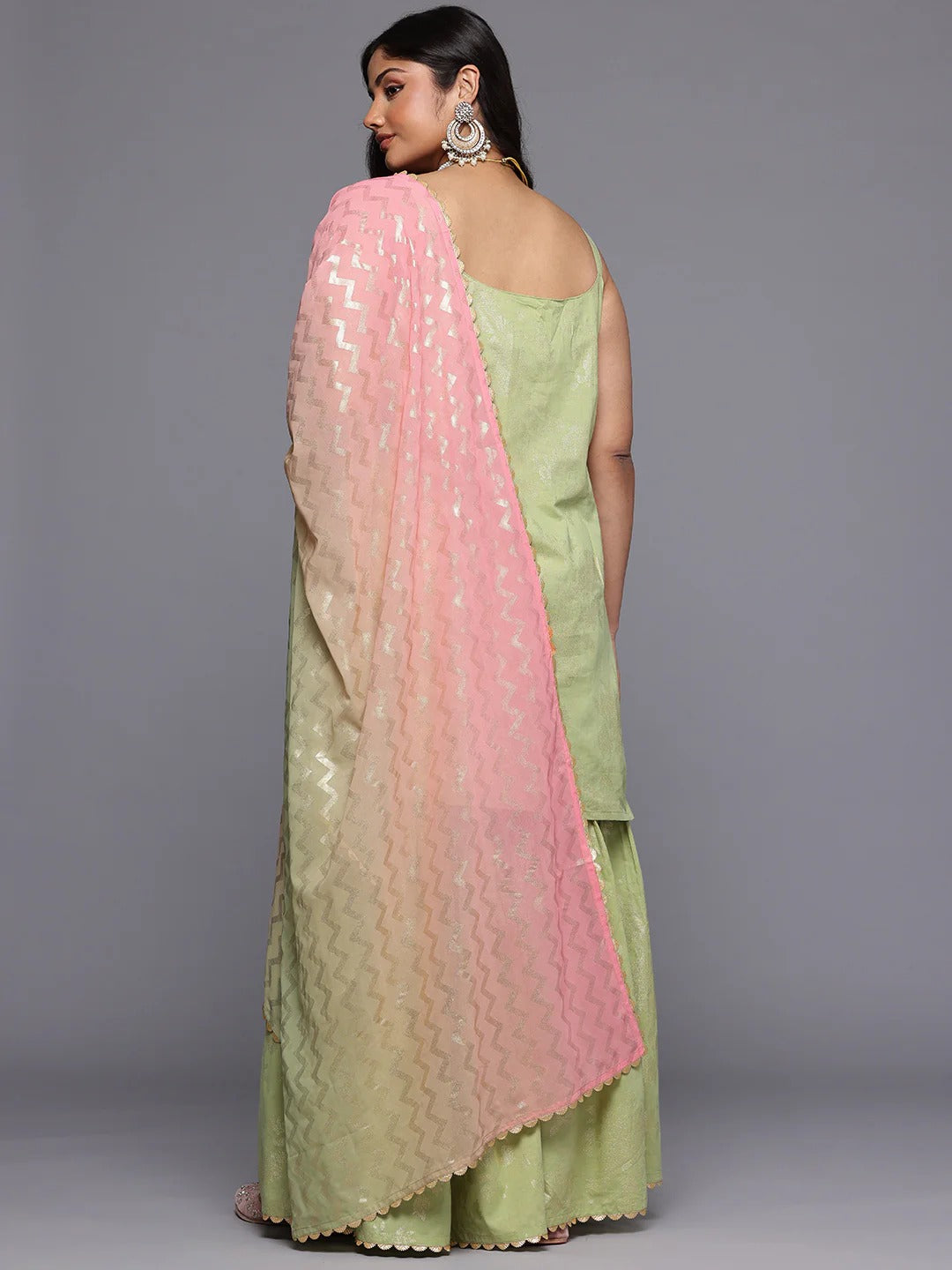 Plus Size Floral Printed Gotta Patti Pure Cotton Kurta & Sharara Set