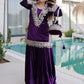 Teal blue and purple velvet mirror work sharara set for women, festive party wear, view 12