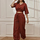 Womens Maroon V-Neck Cambric Crop Top with Joggers Yoga Pants
