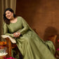 Women's Plus Size Sage Green Silk Blend Flared Gown With Embellished Belt