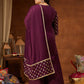 Women's Plus Size Wine Chanderi Silk Embellished Gold Printed Straight Kurta With Sharara & Dupatta Set