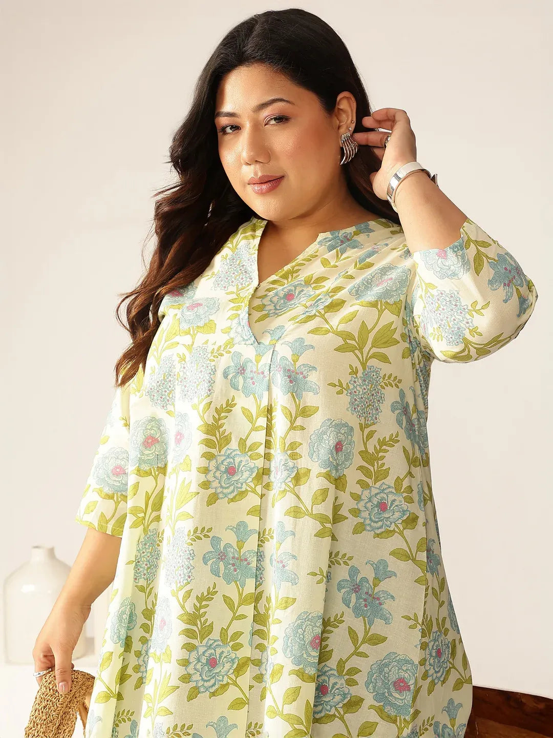 Plus Size Pure Cotton Floral Printed A-line Tunic